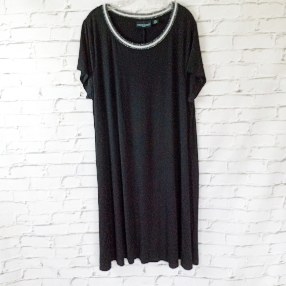 CYNTHIA ROWLEY Black Silver Knit Dress Size 3X